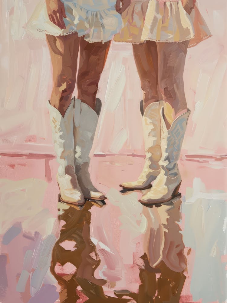 Cowgirl Coastal Pink Boots Painting Western Girl Preppy