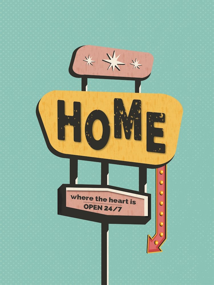 Retro Home Sign Print in Blue