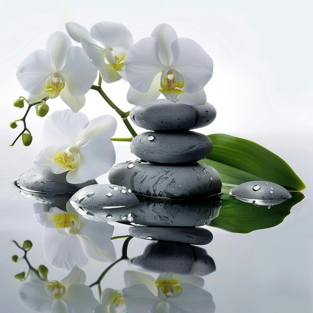 Photo Orchidées Blanches et Pierres