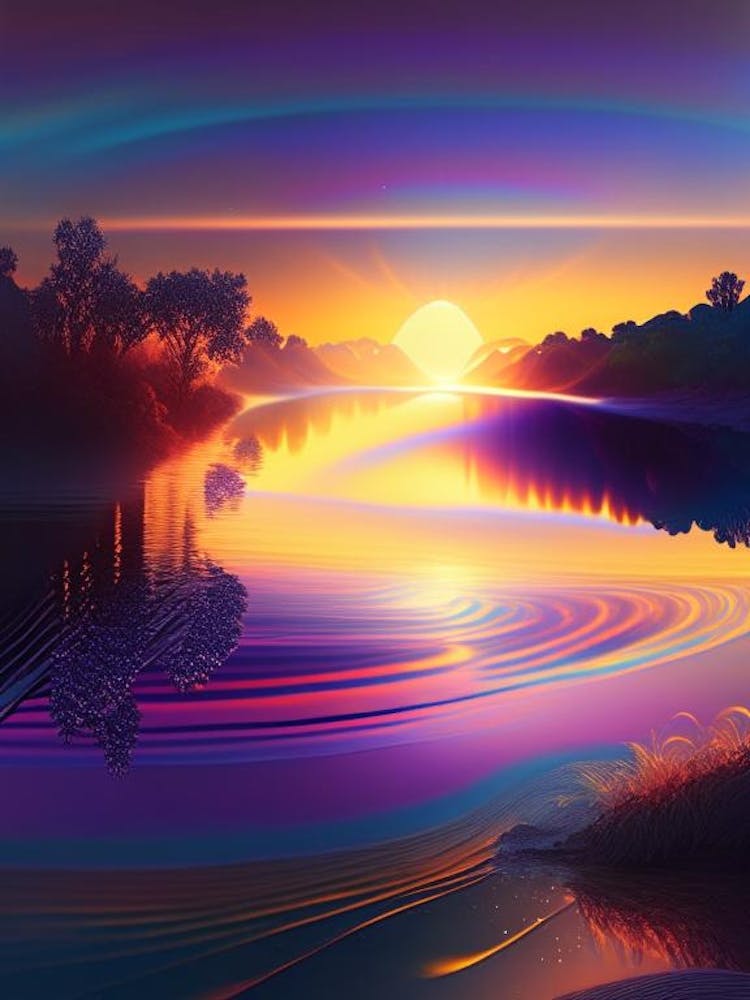 Sunrise Over River, Waterscape Holographic 1