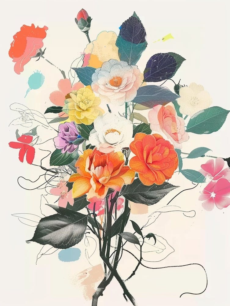 Camellia 1 Collage Flower Bouquet