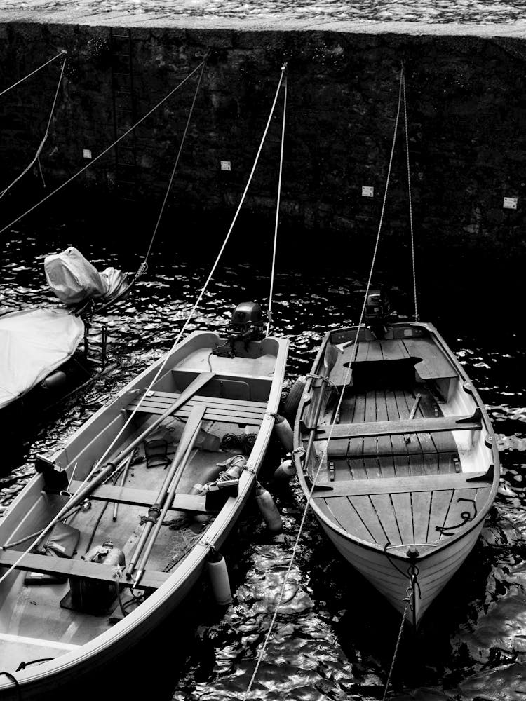 Boats tied to Shore, Italy