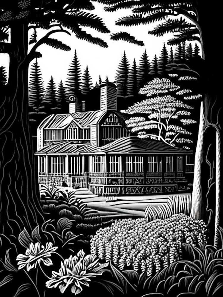 Oglebay Resort & Conference Center, Usa Linocut Black And White Vintage