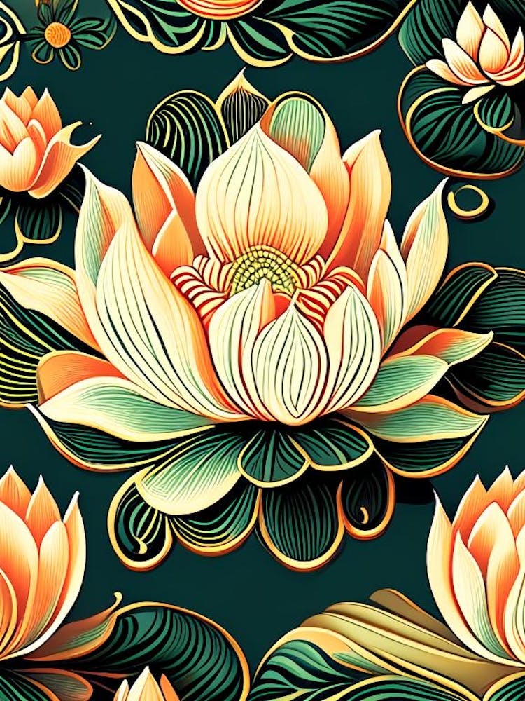 Lotus Flower Pattern Retro Illustration 1