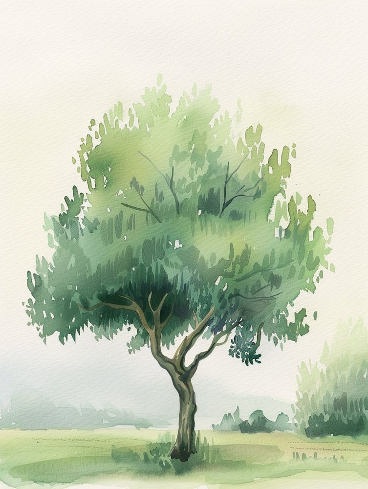 Olive Tree Atmospheric Watercolour Painting 1