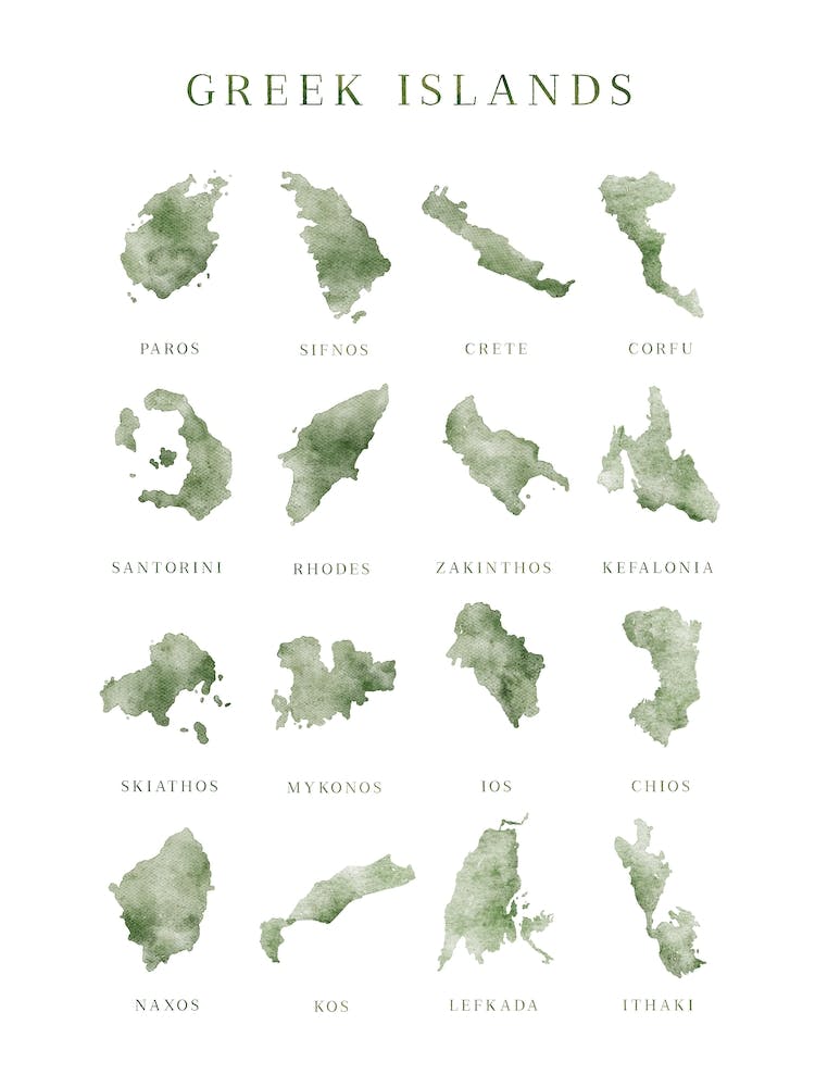 Greek Islands Green Watercolour