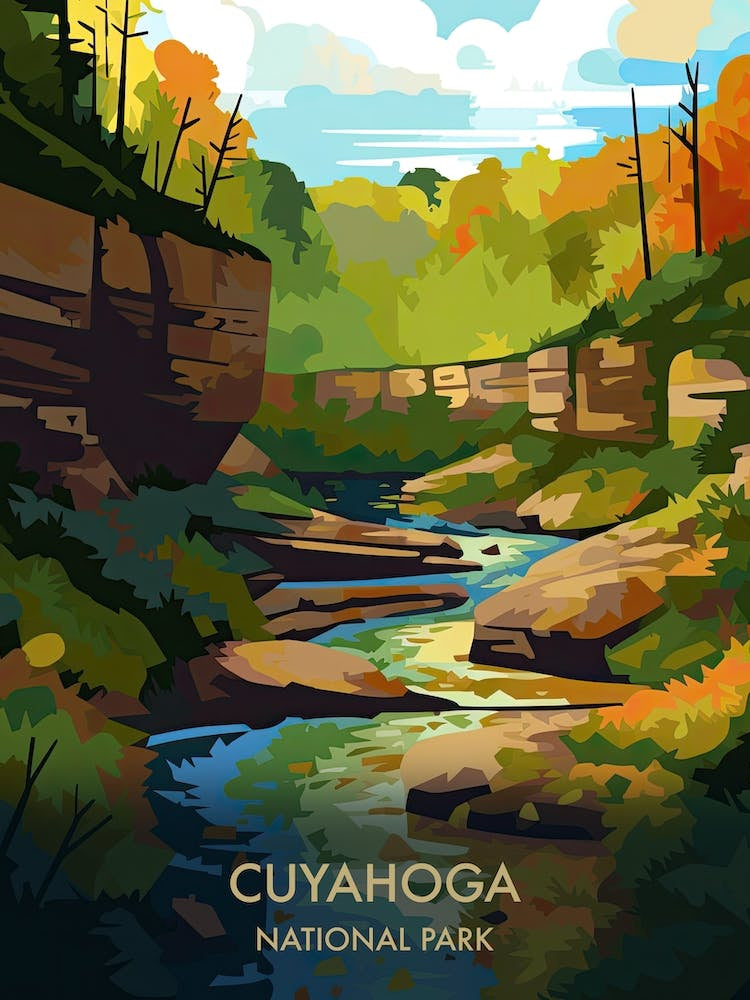 Cuyahoga Lake National Park Travel Poster Illustration Style 3