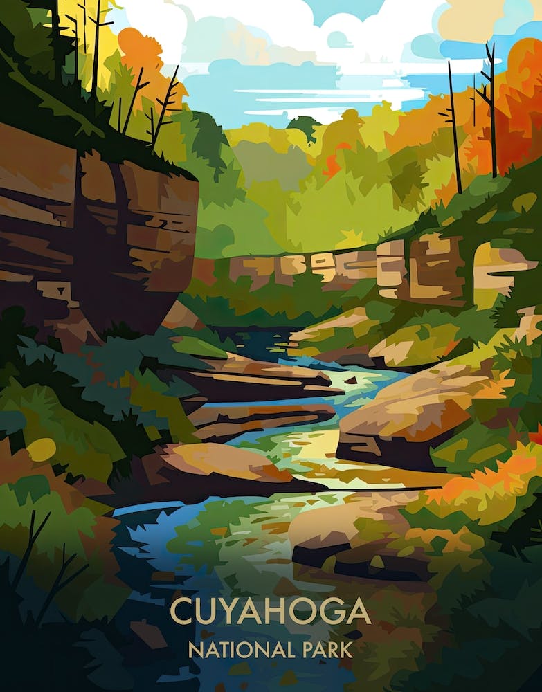 Cuyahoga Lake National Park Travel Poster Illustration Style 3