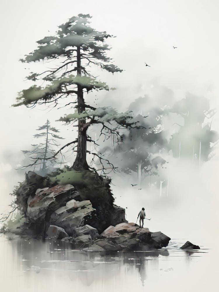 Shikoku Pilgrimage In Shikoku, Japanese Brush Painting, Ukiyo E, Minimal 4