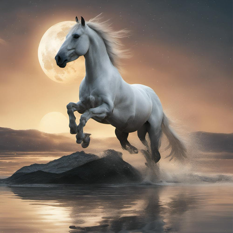 White Horse Running In The Water