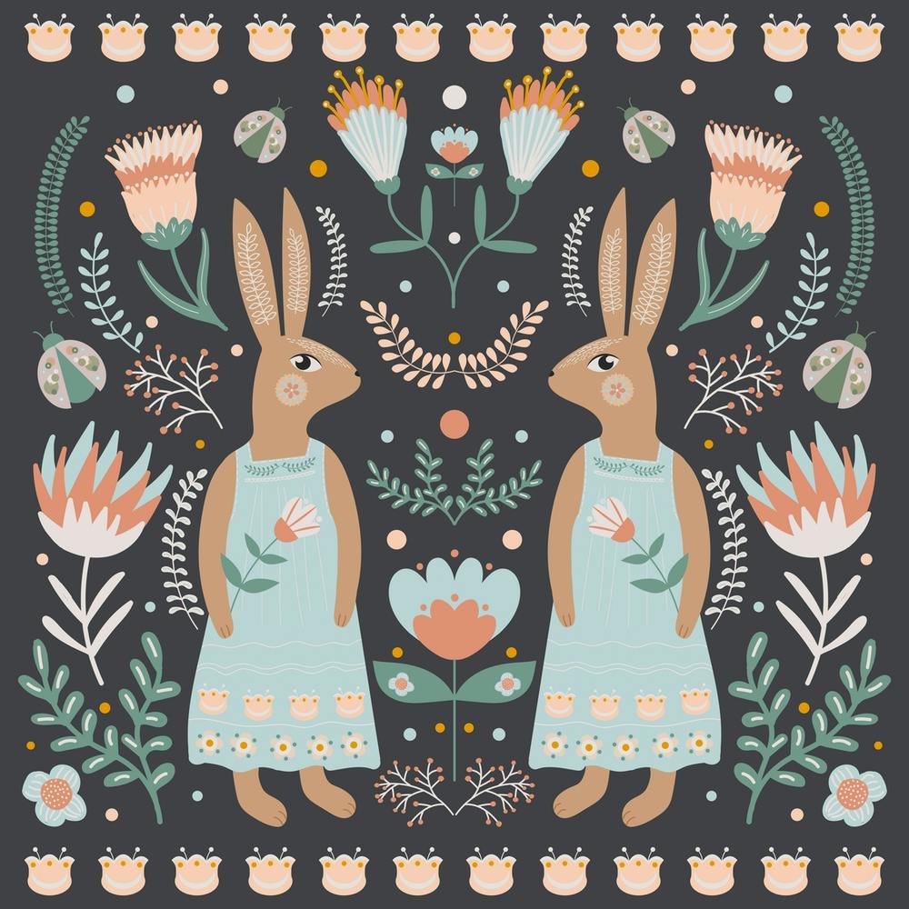 Easter Bunnies Scandinavian Folk Art