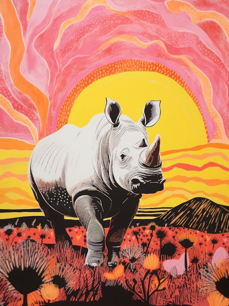 Rhino In The Wild Pink & Orange 1