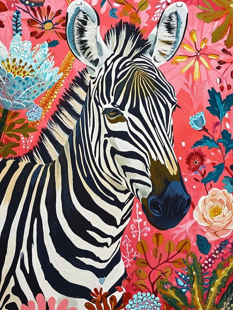 Floral Animal Painting Zebra 2