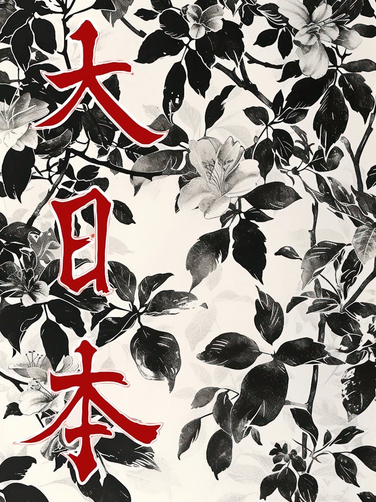 Great Japan Hokusai  Poster Black And White Flowers 4