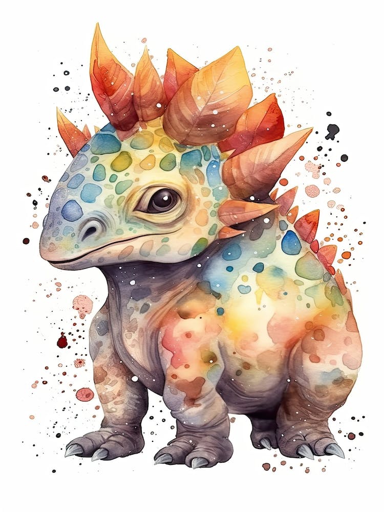 Pachyrhinosaurus Cute Dinosaur Watercolour 4