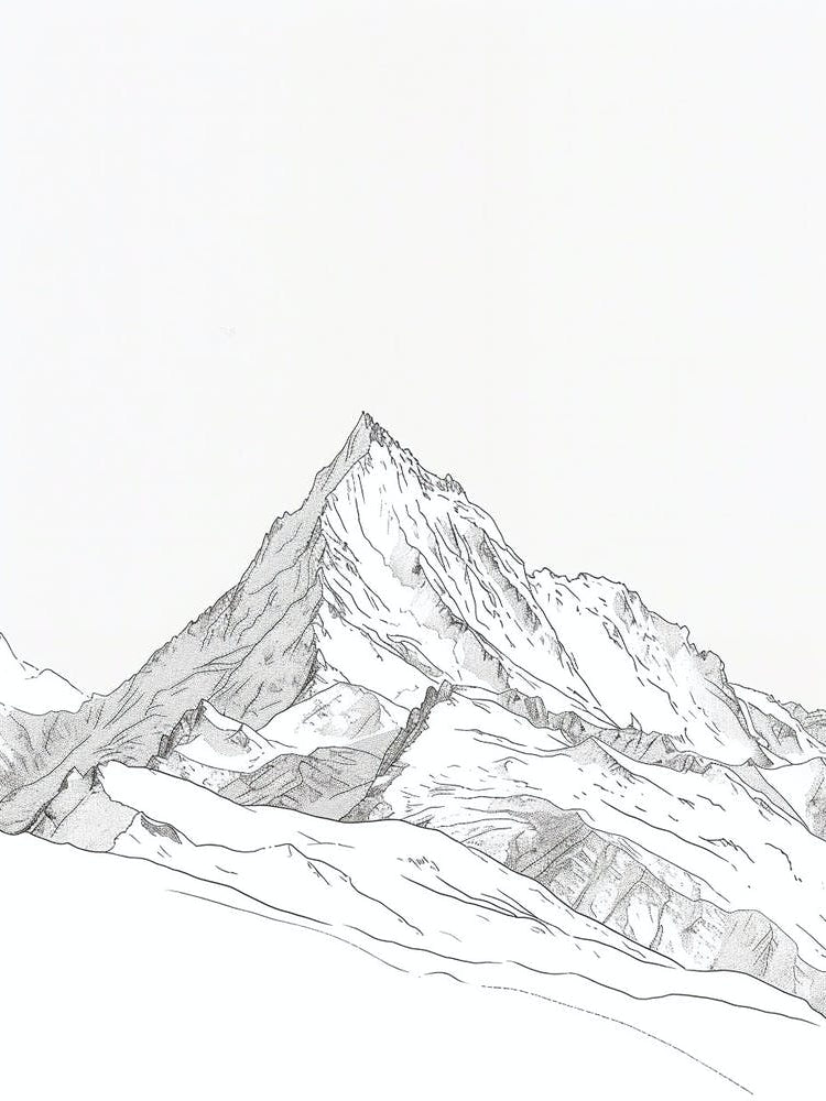 Mont Blanc France Italy Line Drawing 1