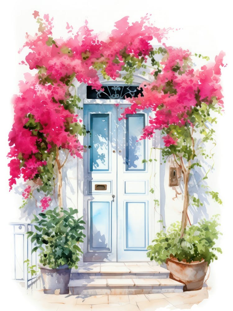 Athens, Greece   Mediterranean Doors Watercolour Painting 2