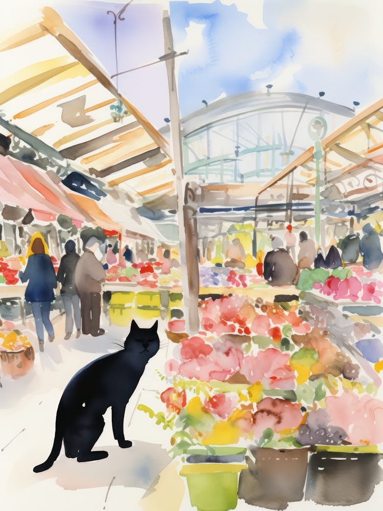 Food Market With Cats In Vienna 5 Watercolour
