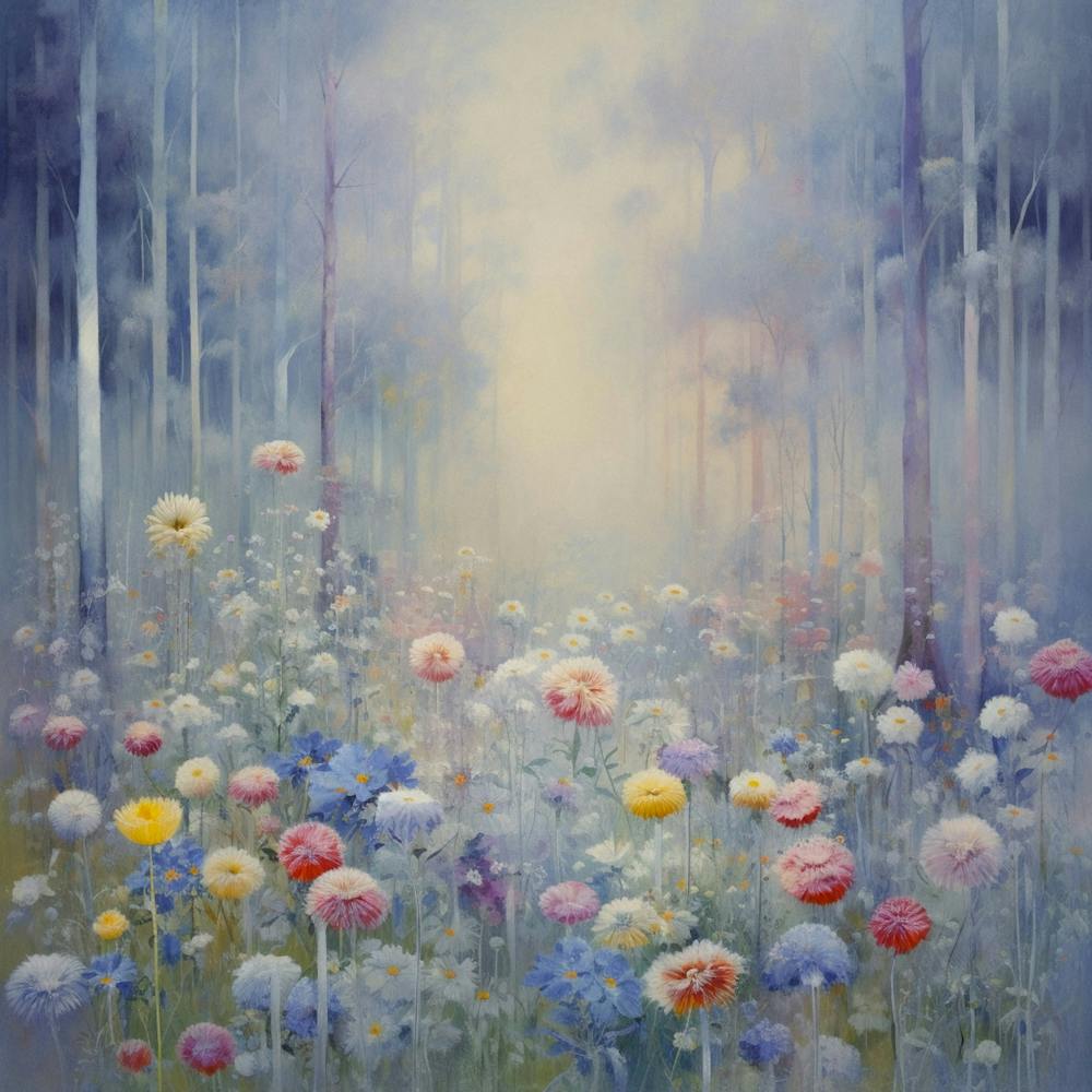 pastell Wald mit Blumenwiese Malerei
