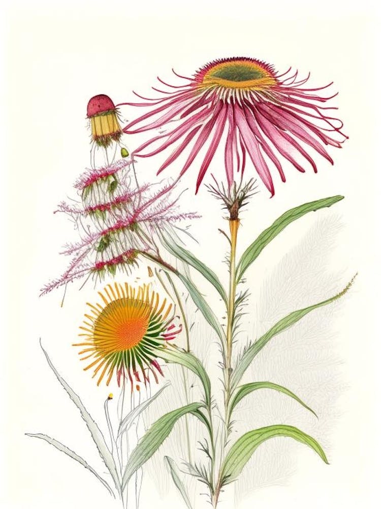 Echinacea Spices And Herbs Pencil Illustration 2