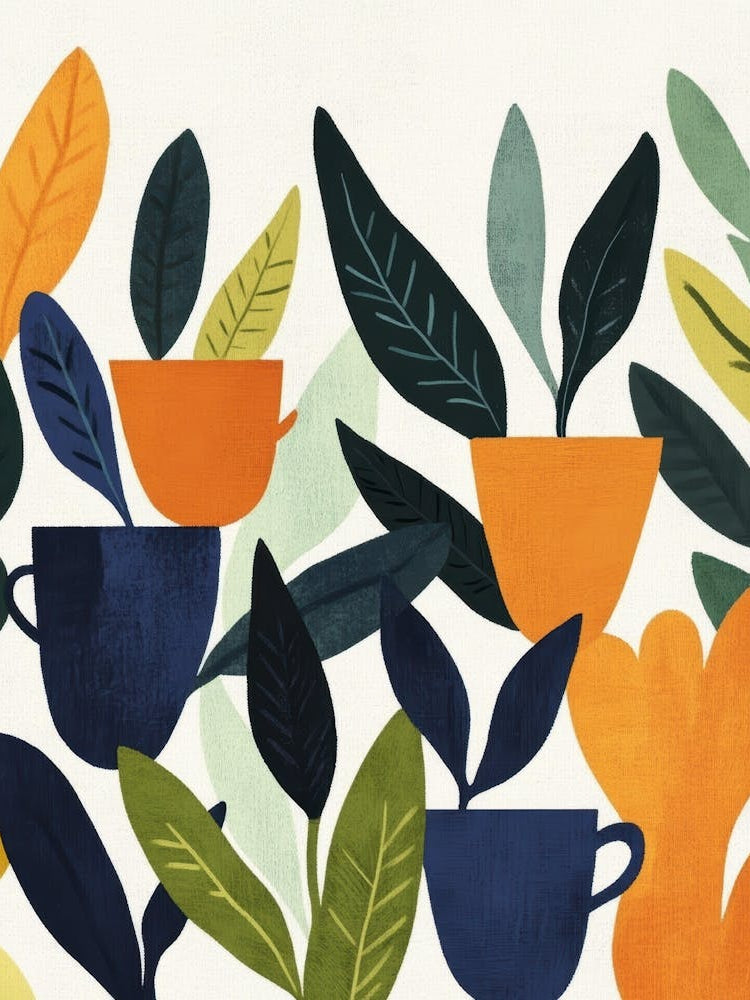 Coffee Cups And Plants
