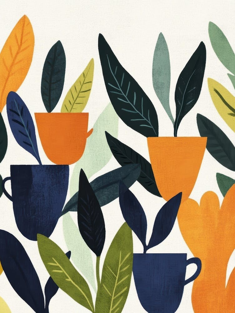 Coffee Cups And Plants