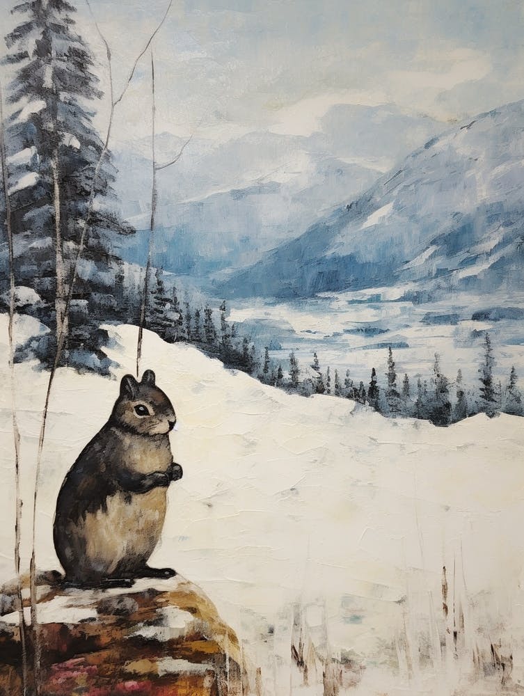 Vintage Winter Animal Painting Chipmunk 4