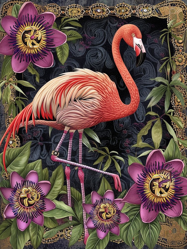 Rosa Flamingo und Passionsblumen Boho Druck 2