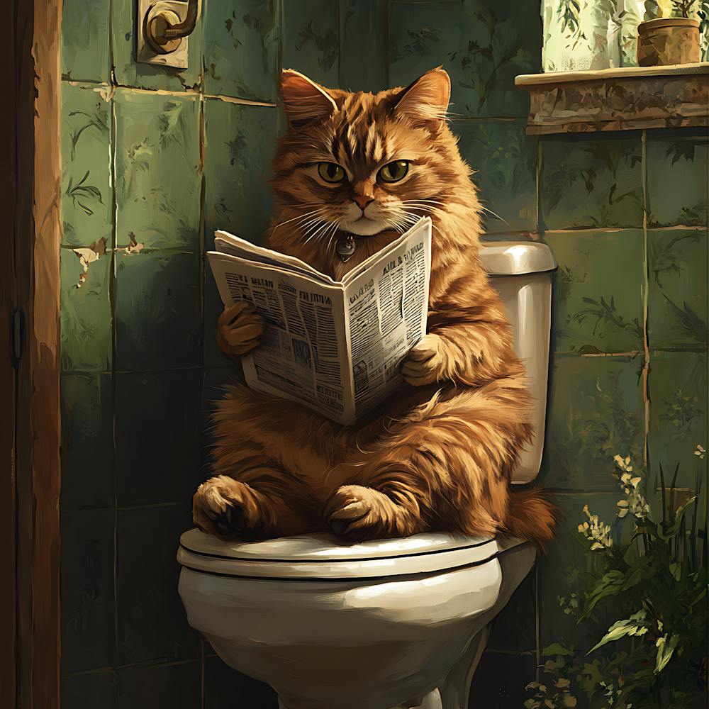 Cat Reading A Newspaper