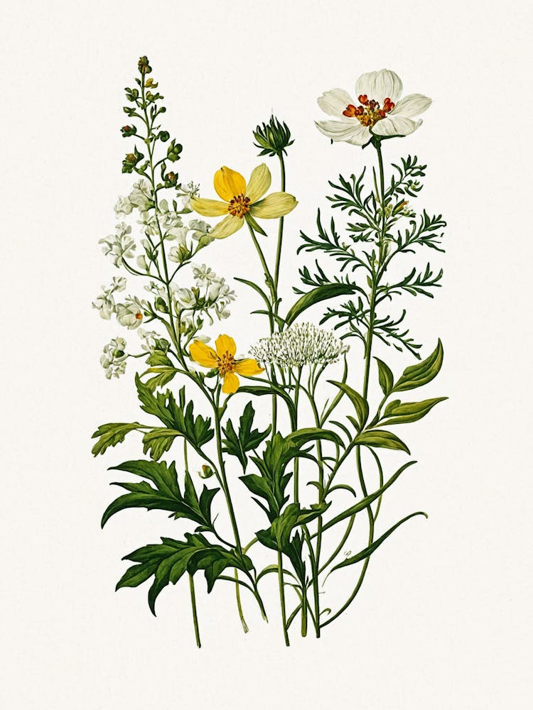 Vintage Botanical Galleria Style Wildflower Painting 44