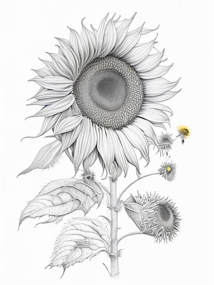 Sunflower Floral Quentin Blake Inspired Illustration 2 Flower