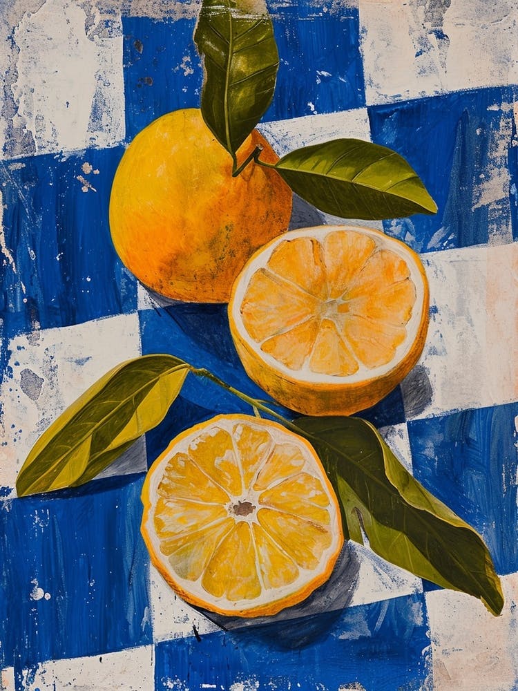 Citrus Fruit Blue Checkerboard 4