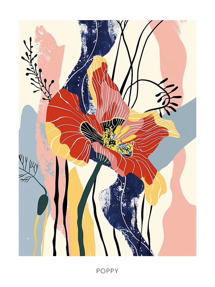 Colourful Flower Illustration Poster Poppy 3