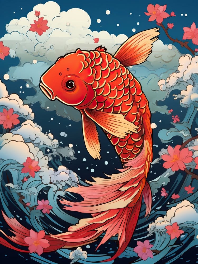 Goldfisch Tierzeichnung im Stil von Ukiyo-e 1