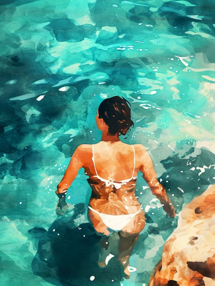 Watercolor Of A Woman In The Water painting