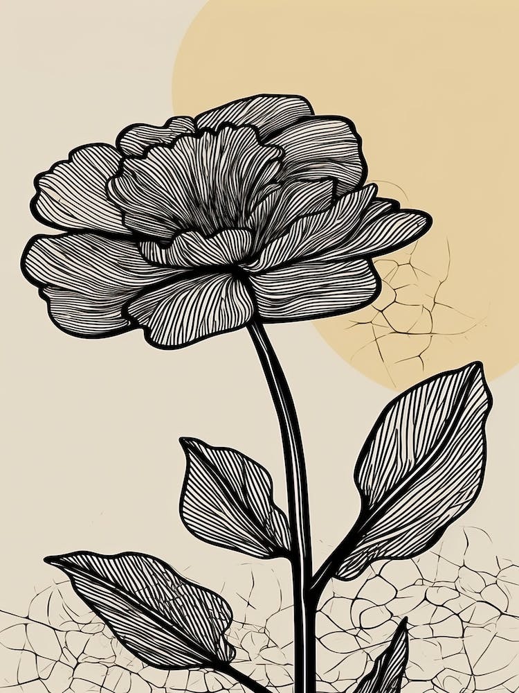 Line Art Marigold Flowers Illustration Neutral 5