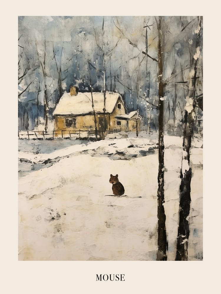 Vintage Winter Animal Painting Poster Mouse 2