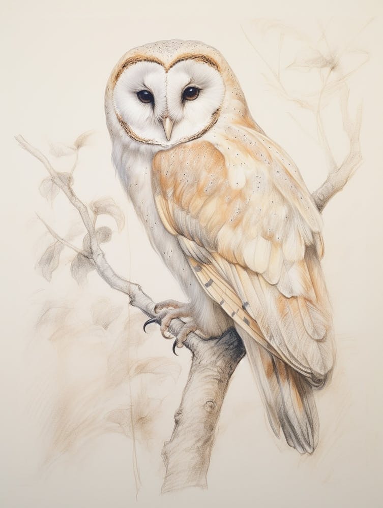 Vintage Bird Drawing Barn Owl 3