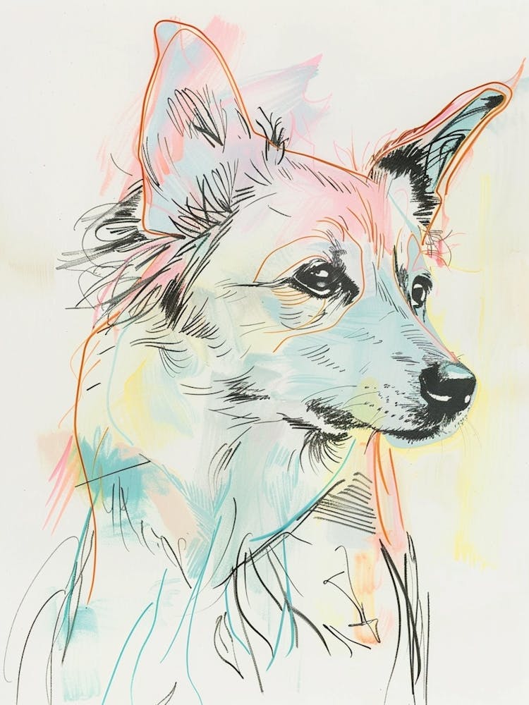 Swedish Vallhund Dog Colourful Line Illustration