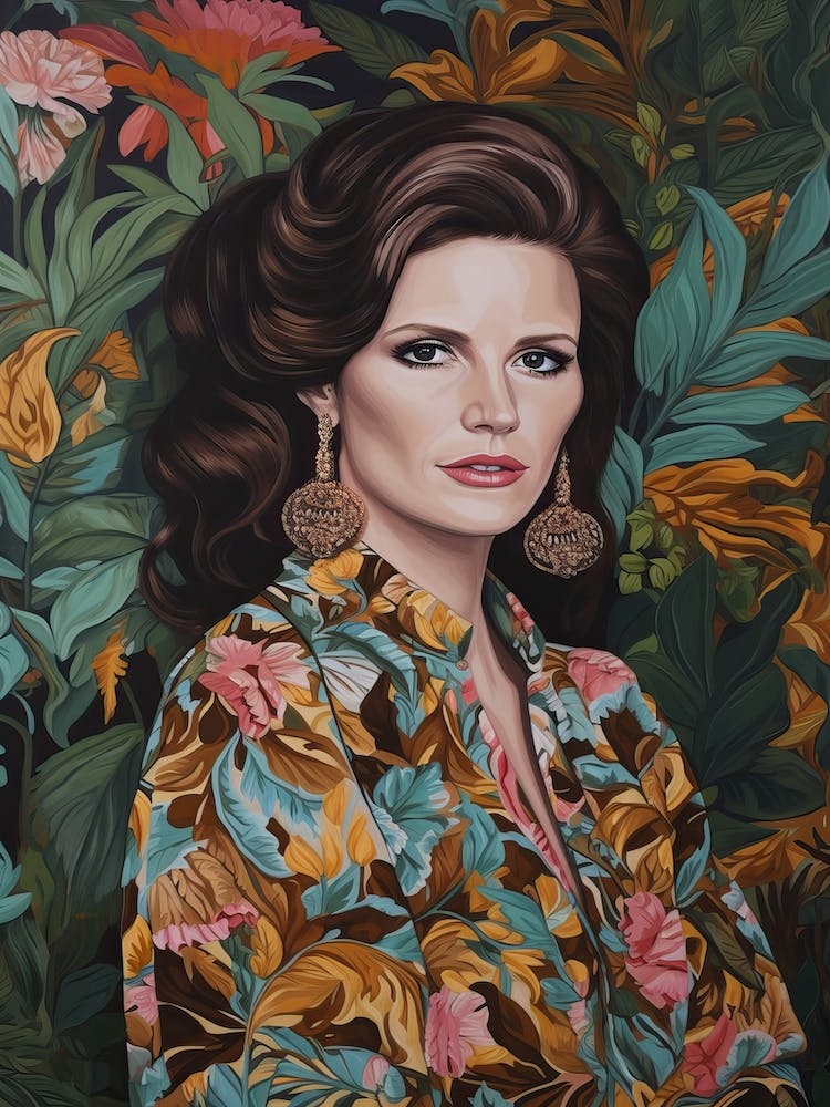 Floral Handpainted Portrait Of Lana Del Rey