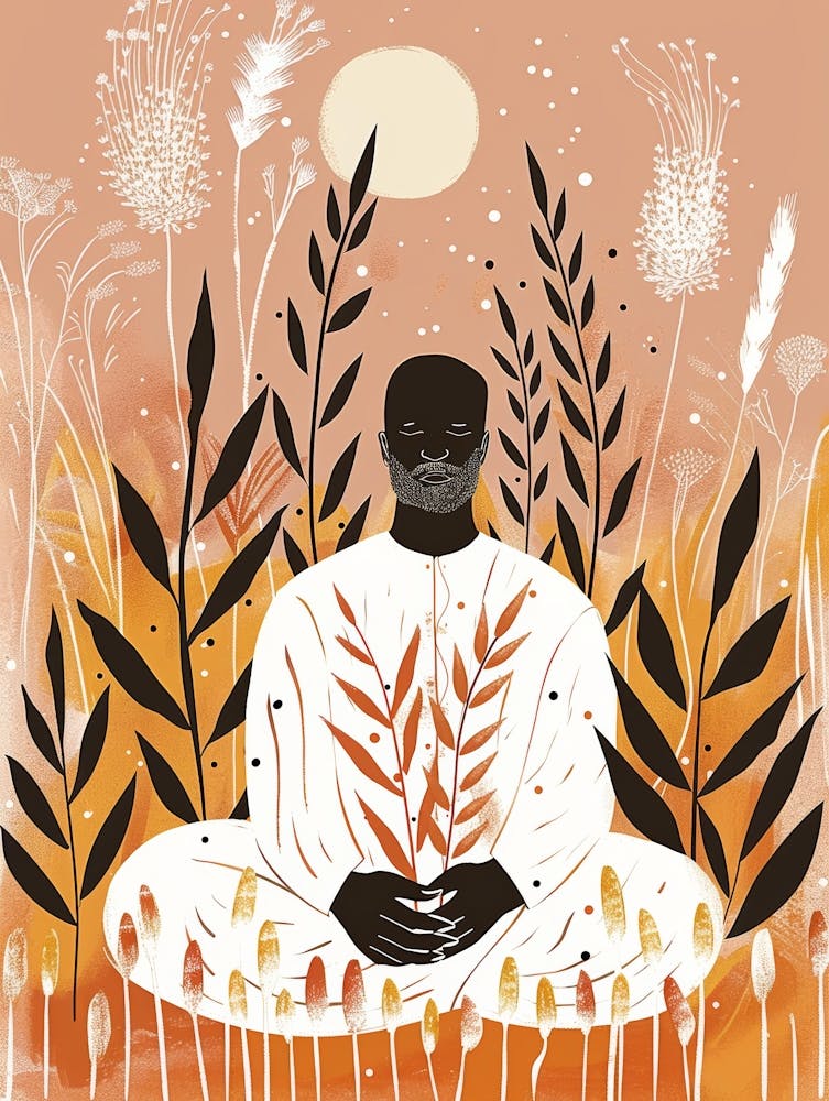 Meditating Man In The Field