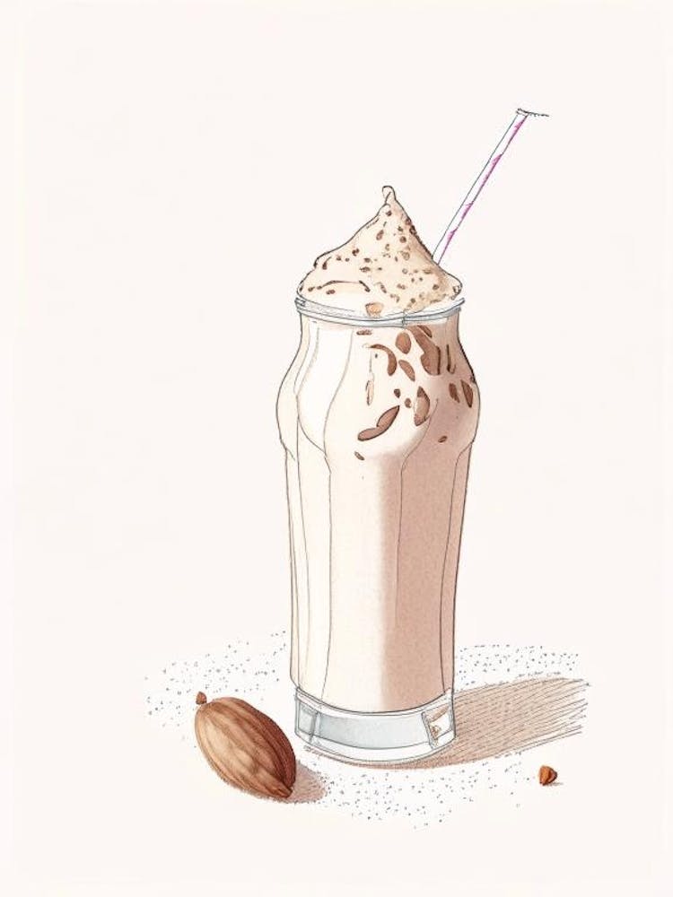 Almond Milkshake Dairy Food Pencil Illustration 3