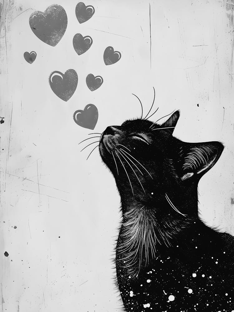 Black Cat Blowing Hearts