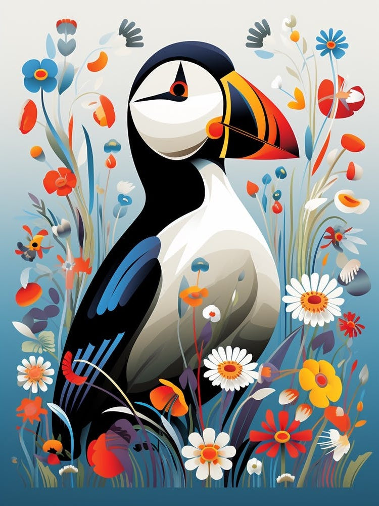 Scandinavian Bird Illustration Puffin 2