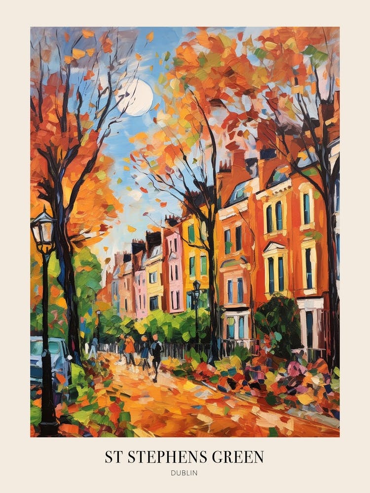 Autumn City Park Painting St Stephens Green Dublin 2 Poster