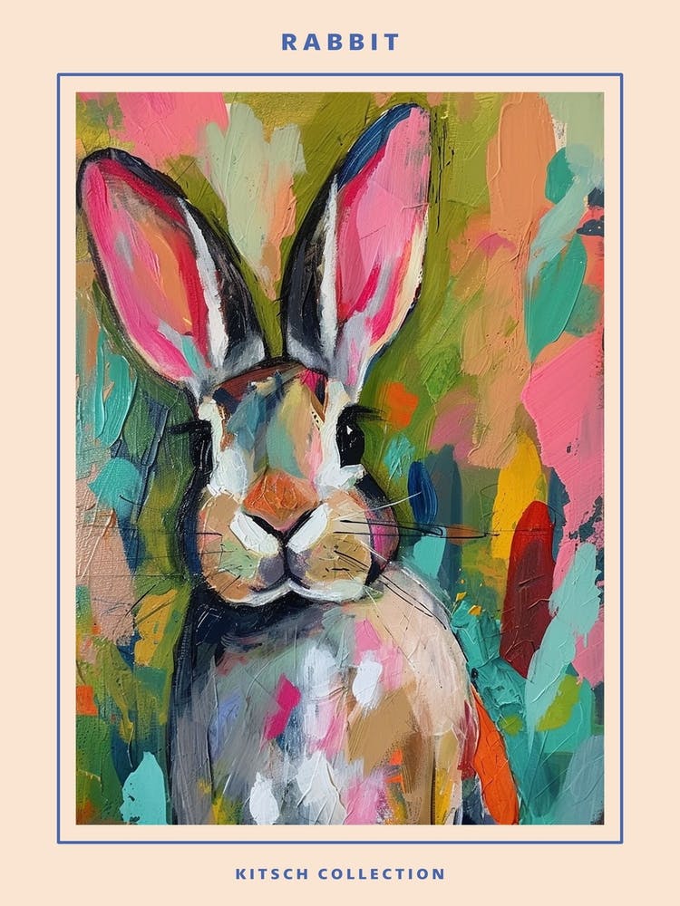 Kitsch Rabbit Brushstrokes 3 Poster