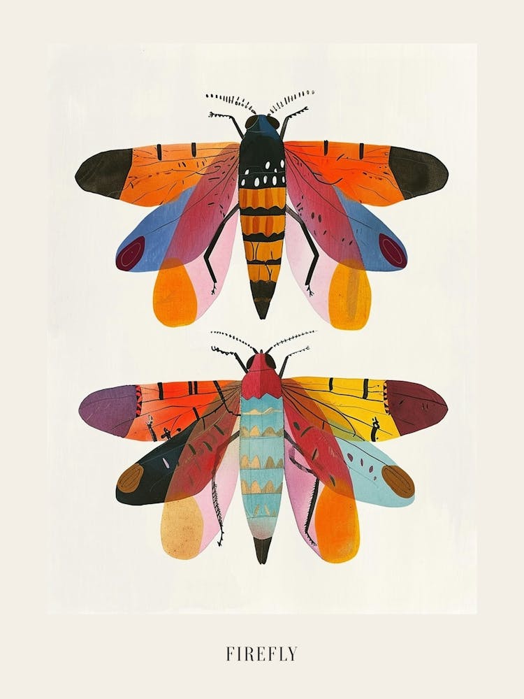Colourful Insect Illustration Firefly 6 Poster