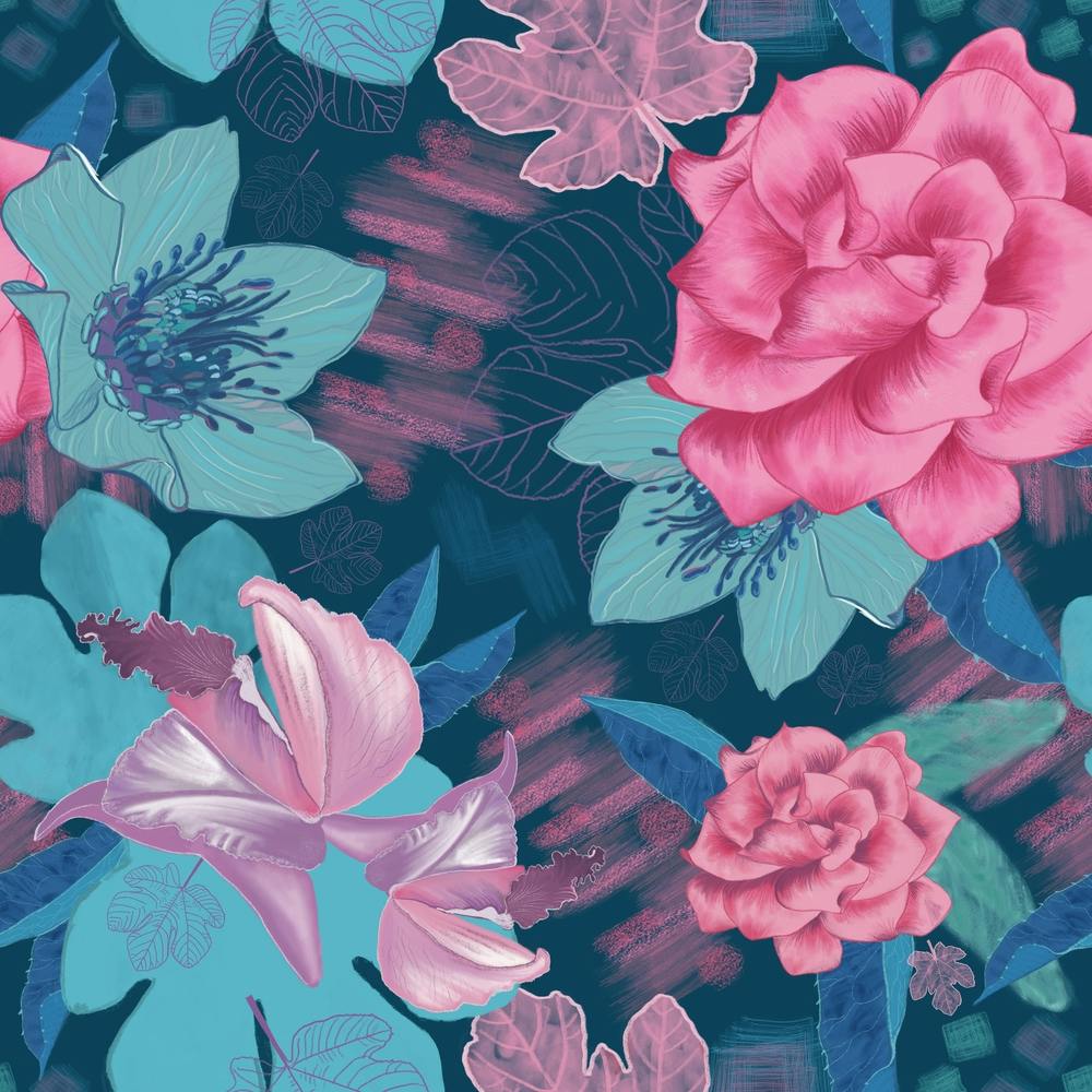 Hand Drawn Gardenias Floral Pattern Square