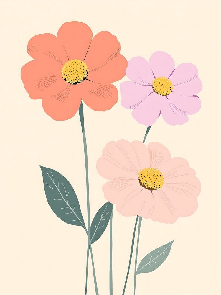 Subtle Botanical Illustrations in Soft Beige and Cream