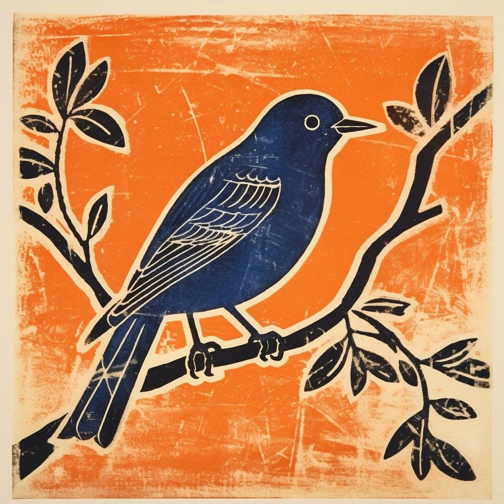 Lithographie d'oiseau rétro Merlebleu de l'Est 1